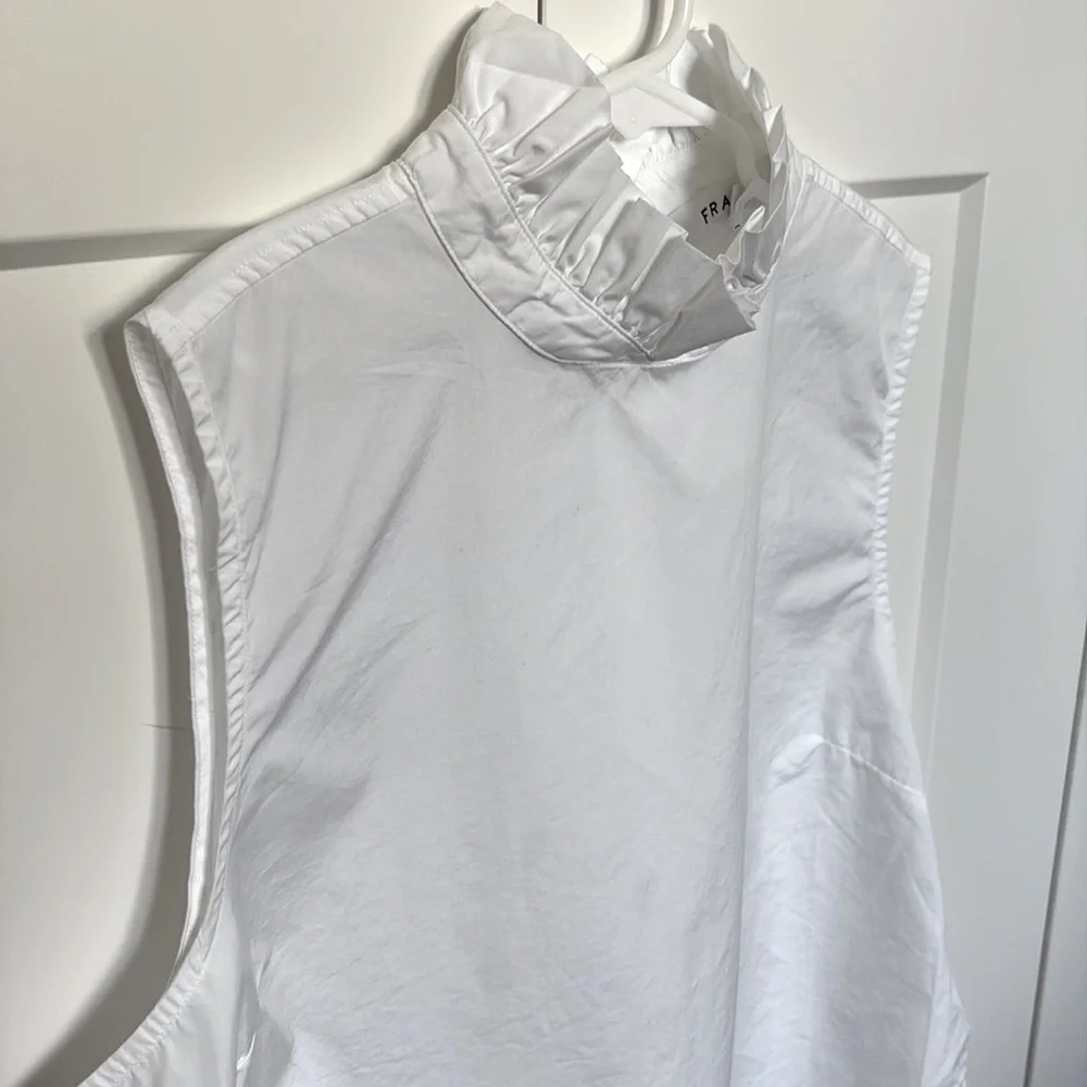 NWT [Frame] High Neck Sleeveless Ruffle Back Button Blouse Top White Women’s S - Picture 5 of 14